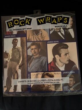 Rock Wraps - James Dean - Wrapping Paper Gift Wrap NWT.  RARE